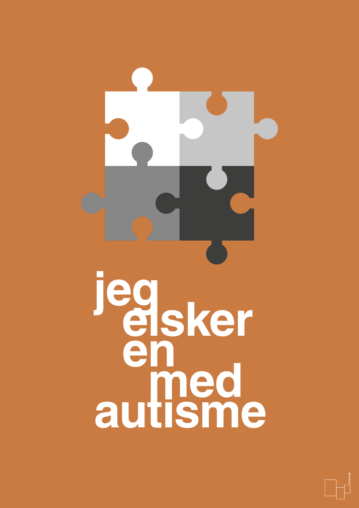 jeg elsker en med autisme - Plakat med Samfund i Rumba Orange
