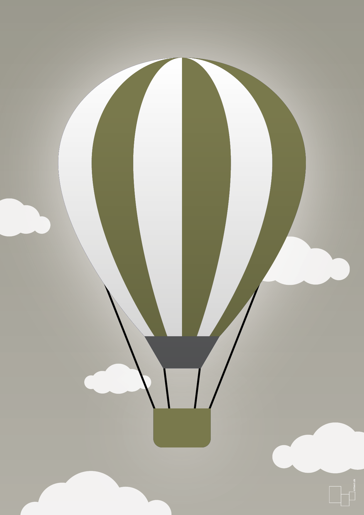 luftballon i grøn - Plakat med Grafik i Battleship Gray