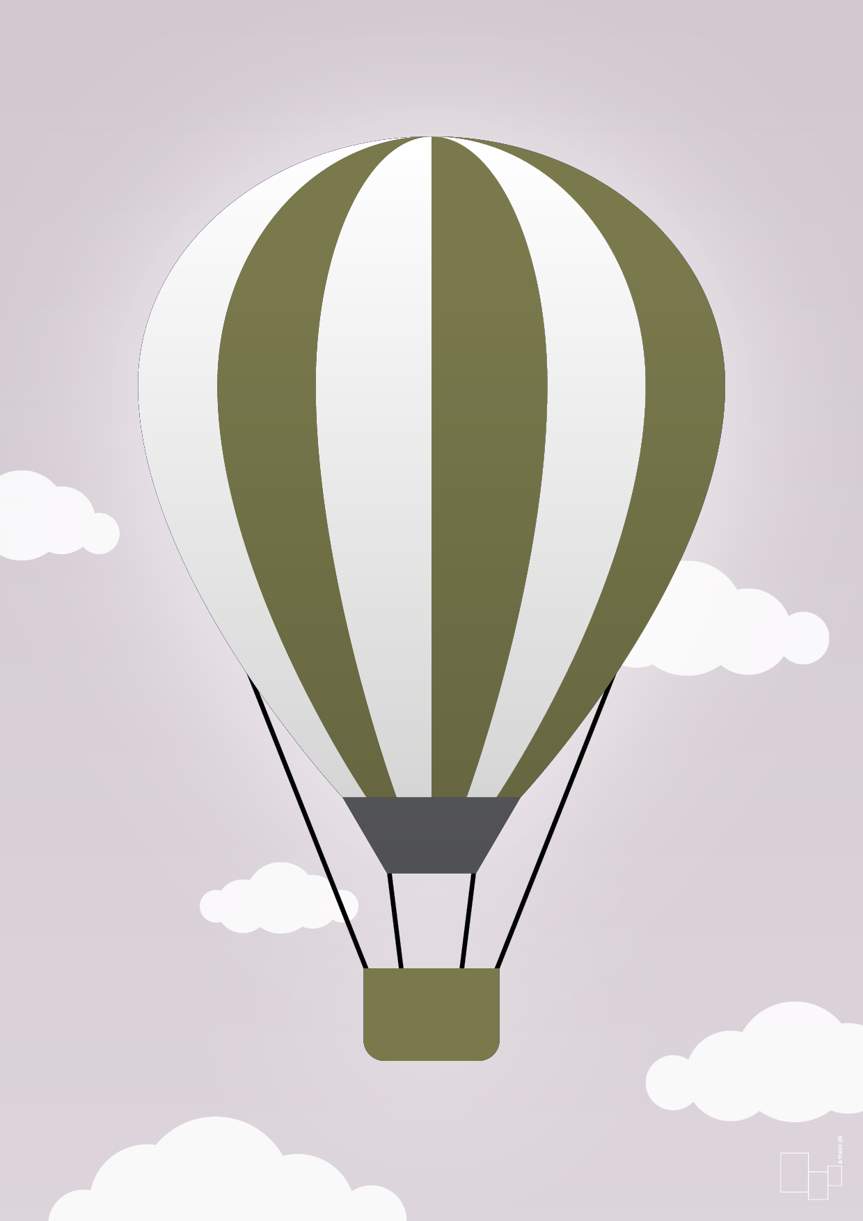luftballon i grøn - Plakat med Grafik i Dusty Lilac