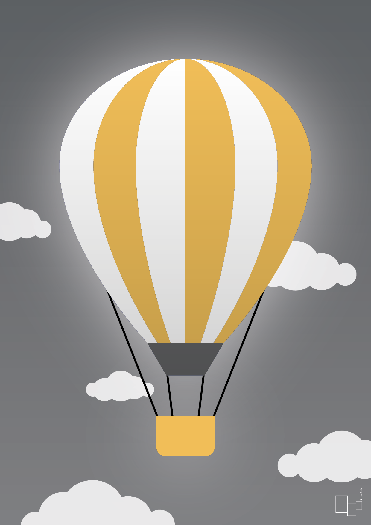 luftballon i gul - Plakat med Grafik i Graphic Charcoal