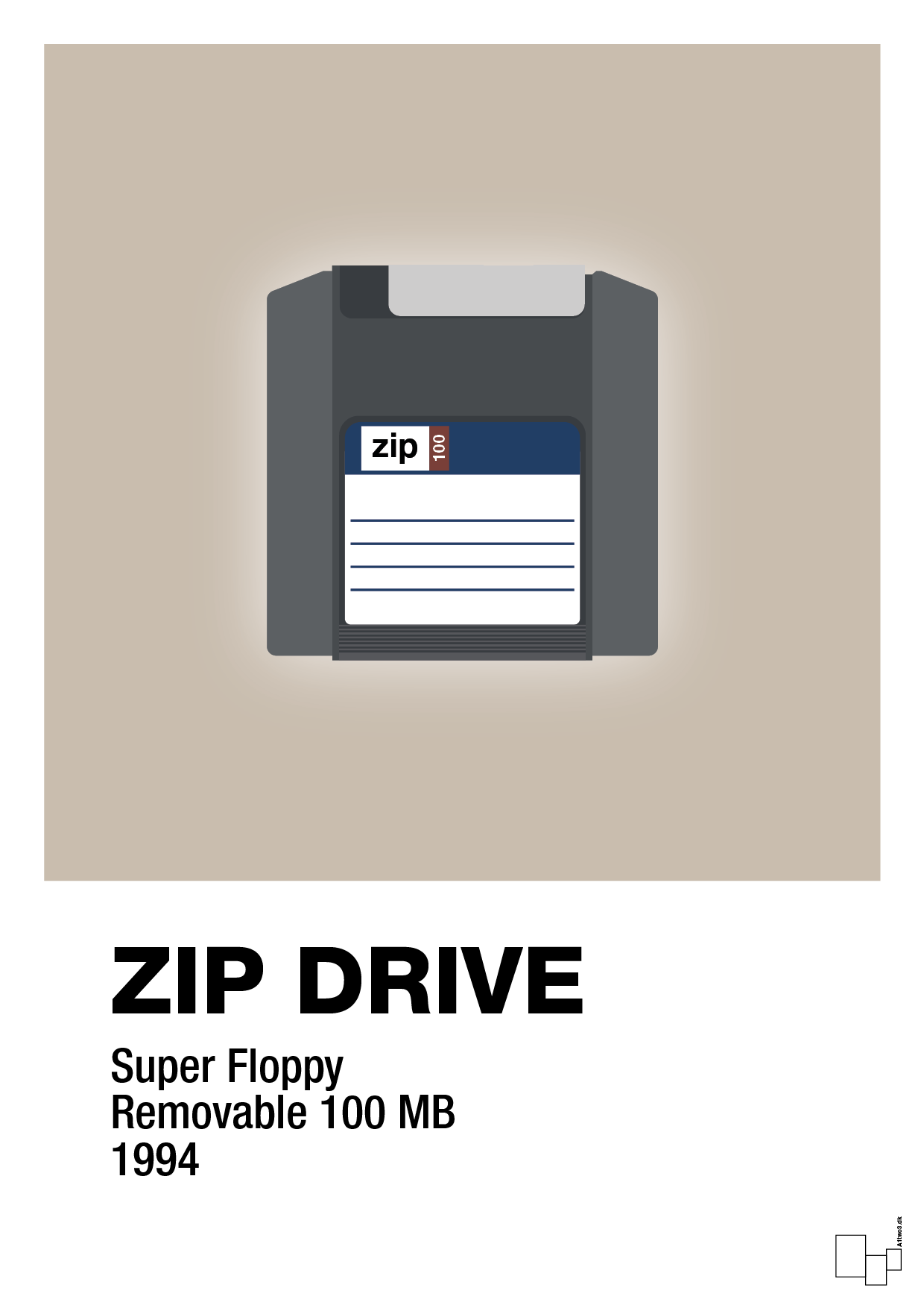zip drive 100 mb - Plakat med Grafik i Creamy Mushroom