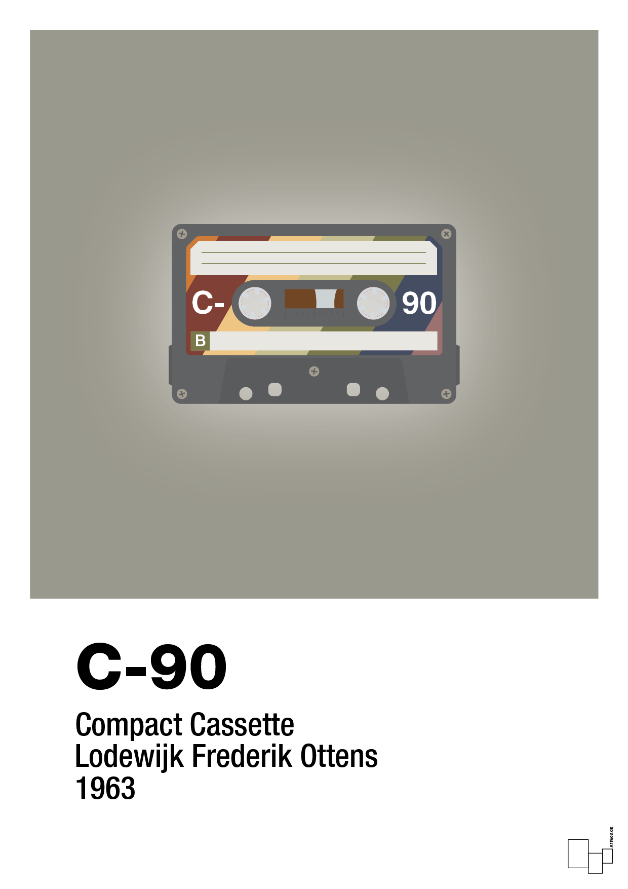 kassettebånd c-90 - Plakat med Grafik i Battleship Gray