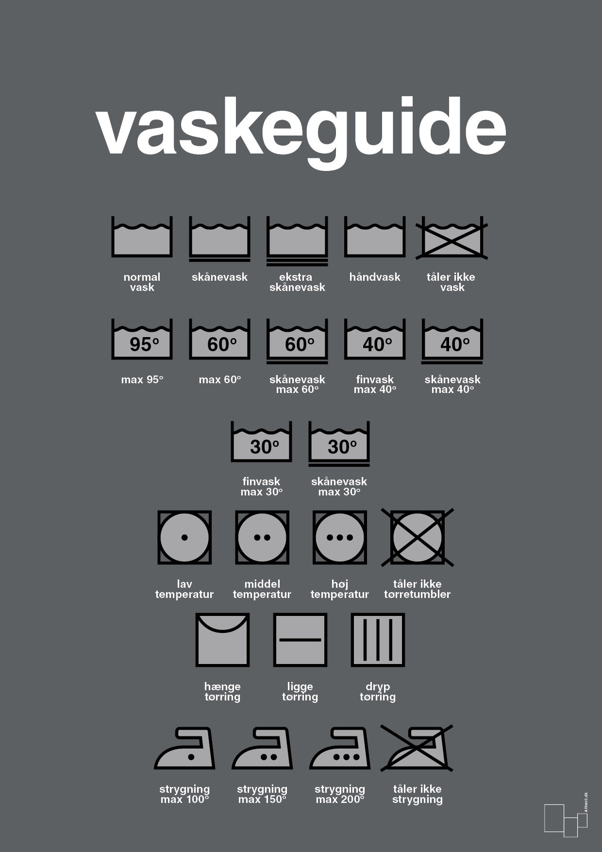 vaskeguide - Plakat med Grafik i Graphic Charcoal
