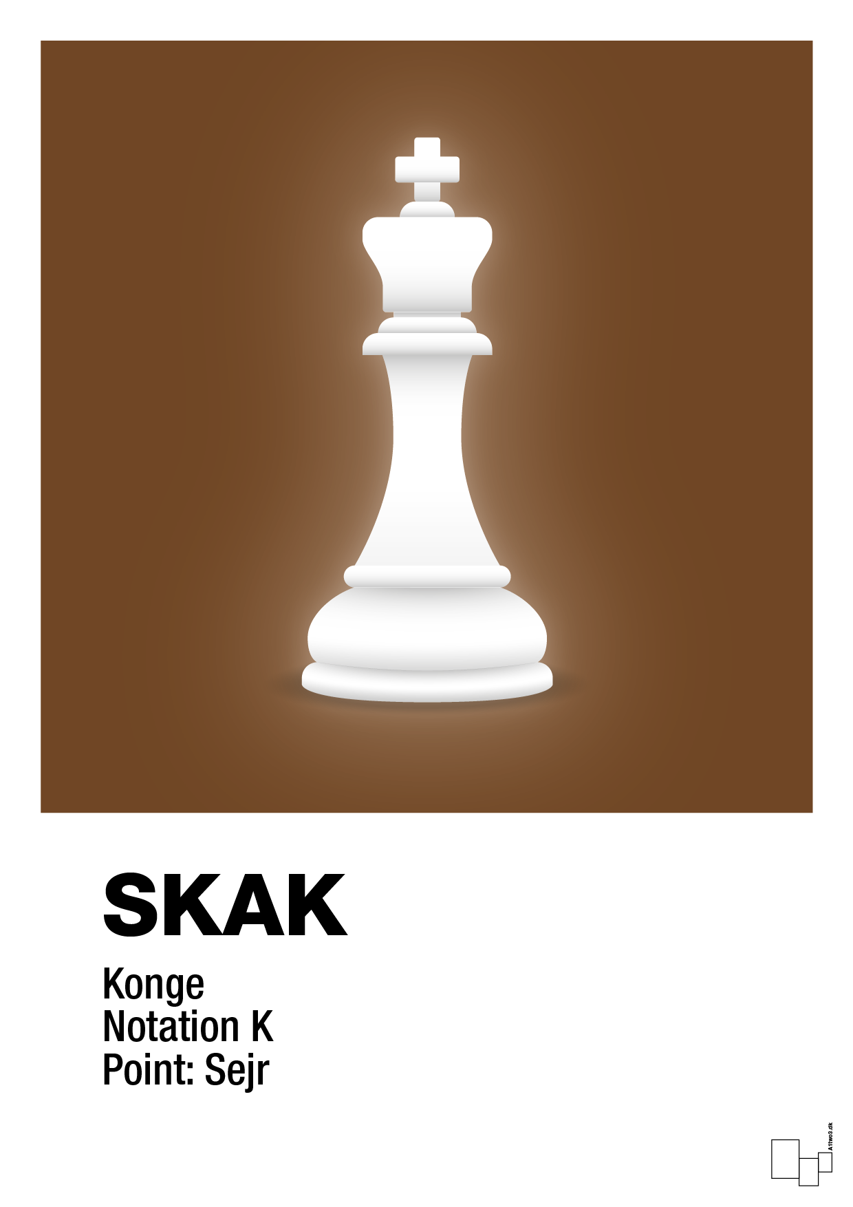 plakat: spillebrikken konge i hvid