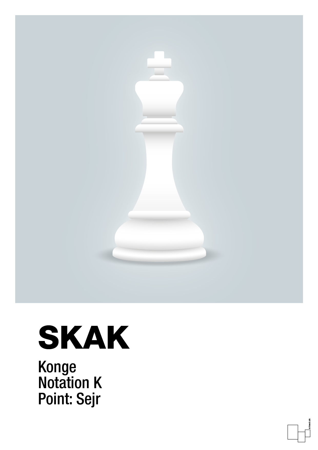plakat: spillebrikken konge i hvid