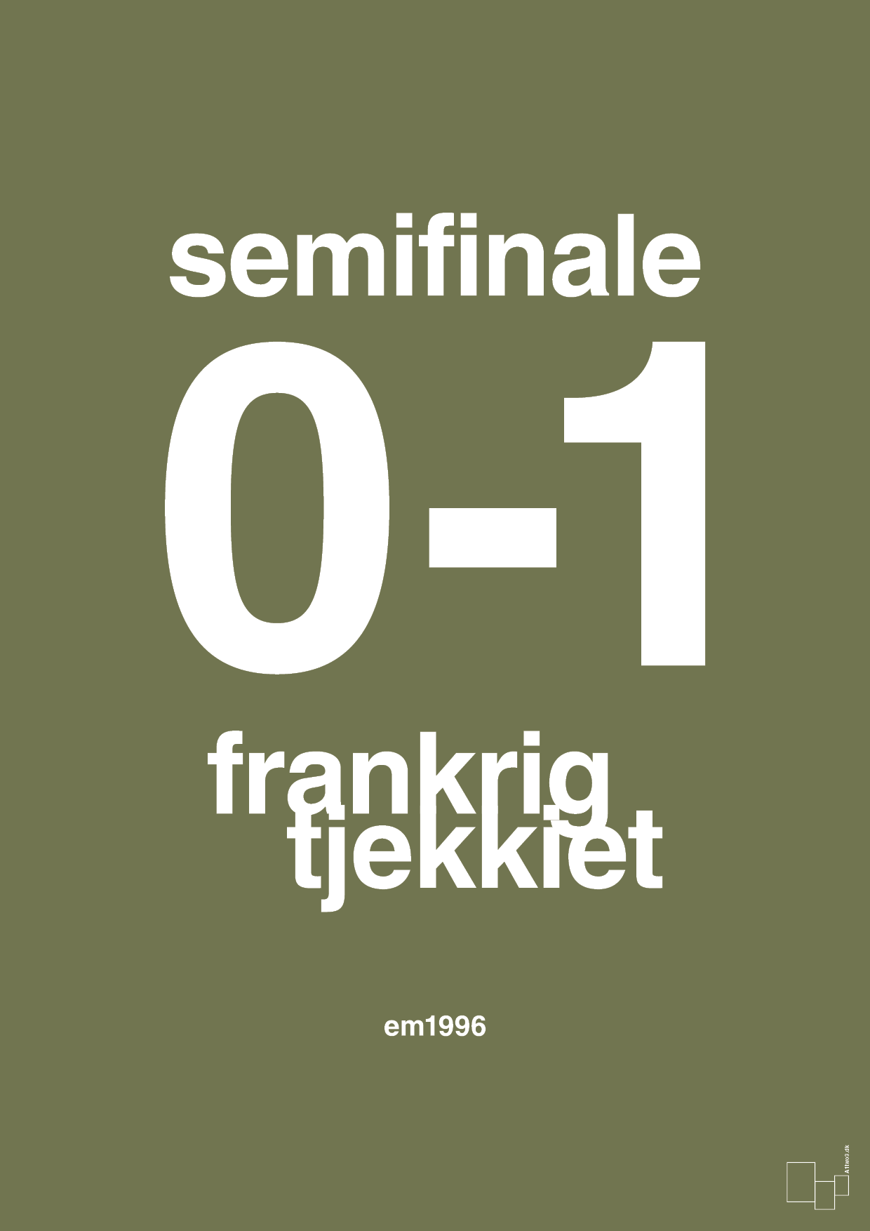 resultat for fodbold em semifinale B i 1996 - Plakat med Sport & Fritid i Secret Meadow