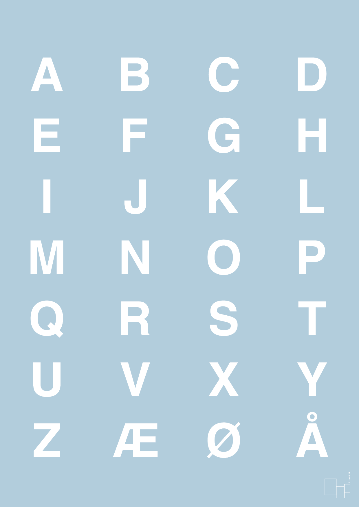 alfabet med store bogstaver - Plakat med Bogstaver i Heavenly Blue