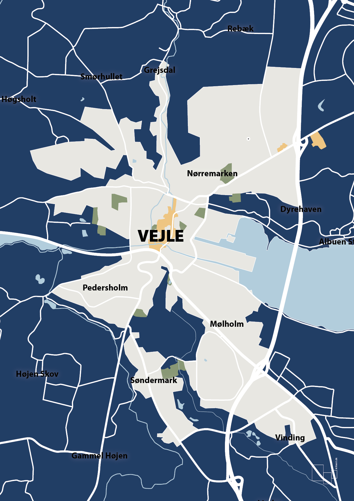 byplakat vejle - kort - Plakat med Grafik i Lapis Blue