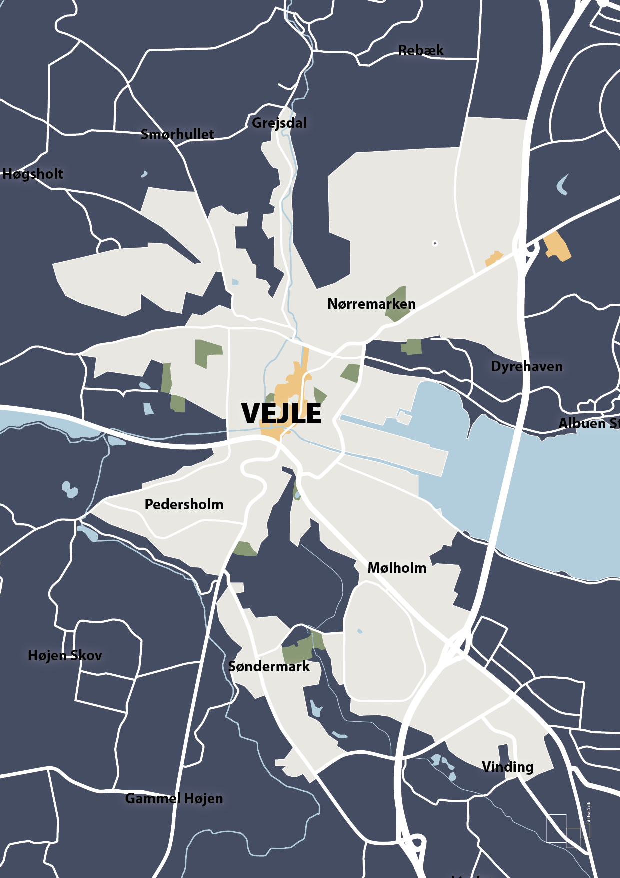 byplakat vejle - kort - Plakat med Grafik i Petrol