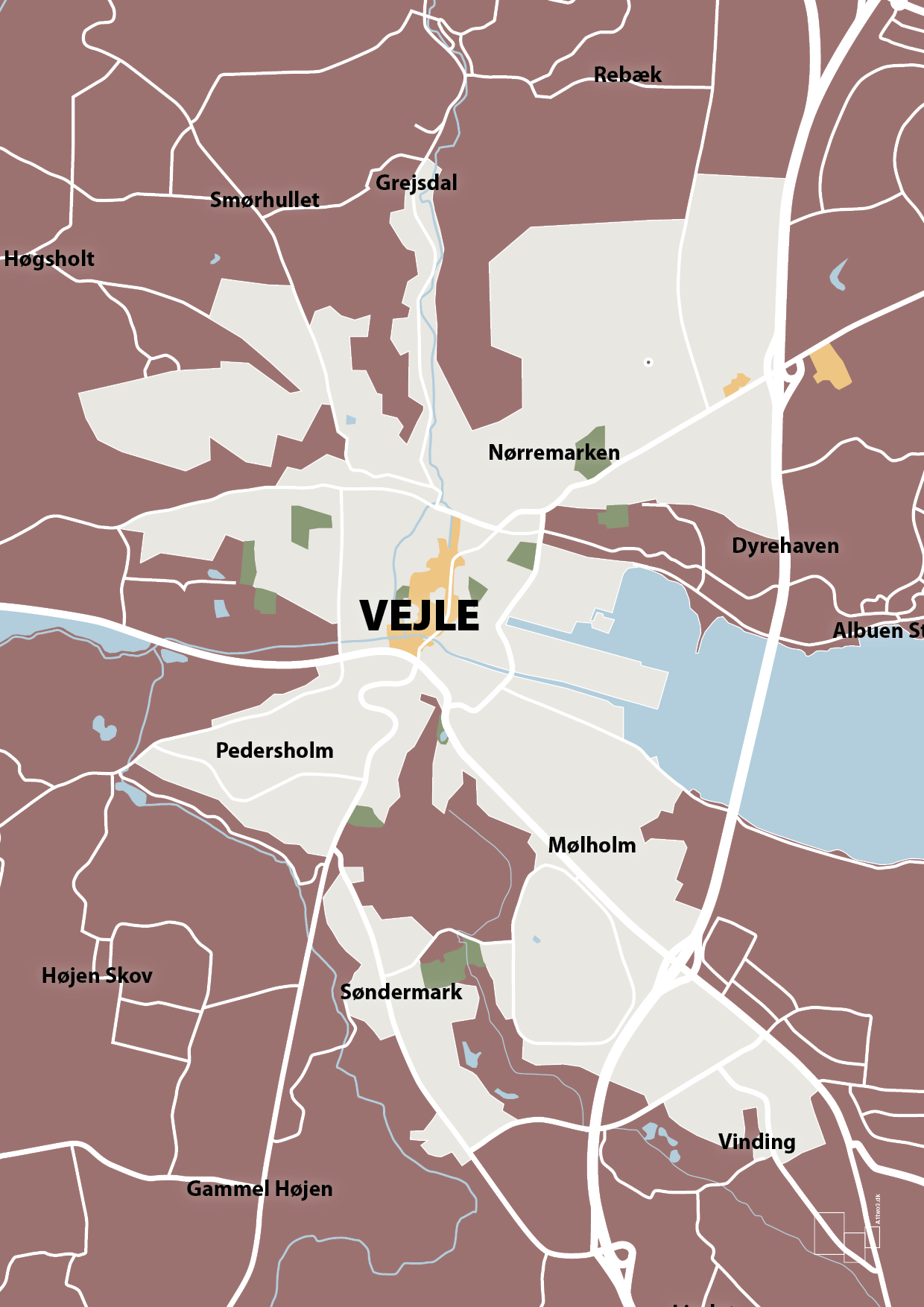 byplakat vejle - kort - Plakat med Grafik i Plum