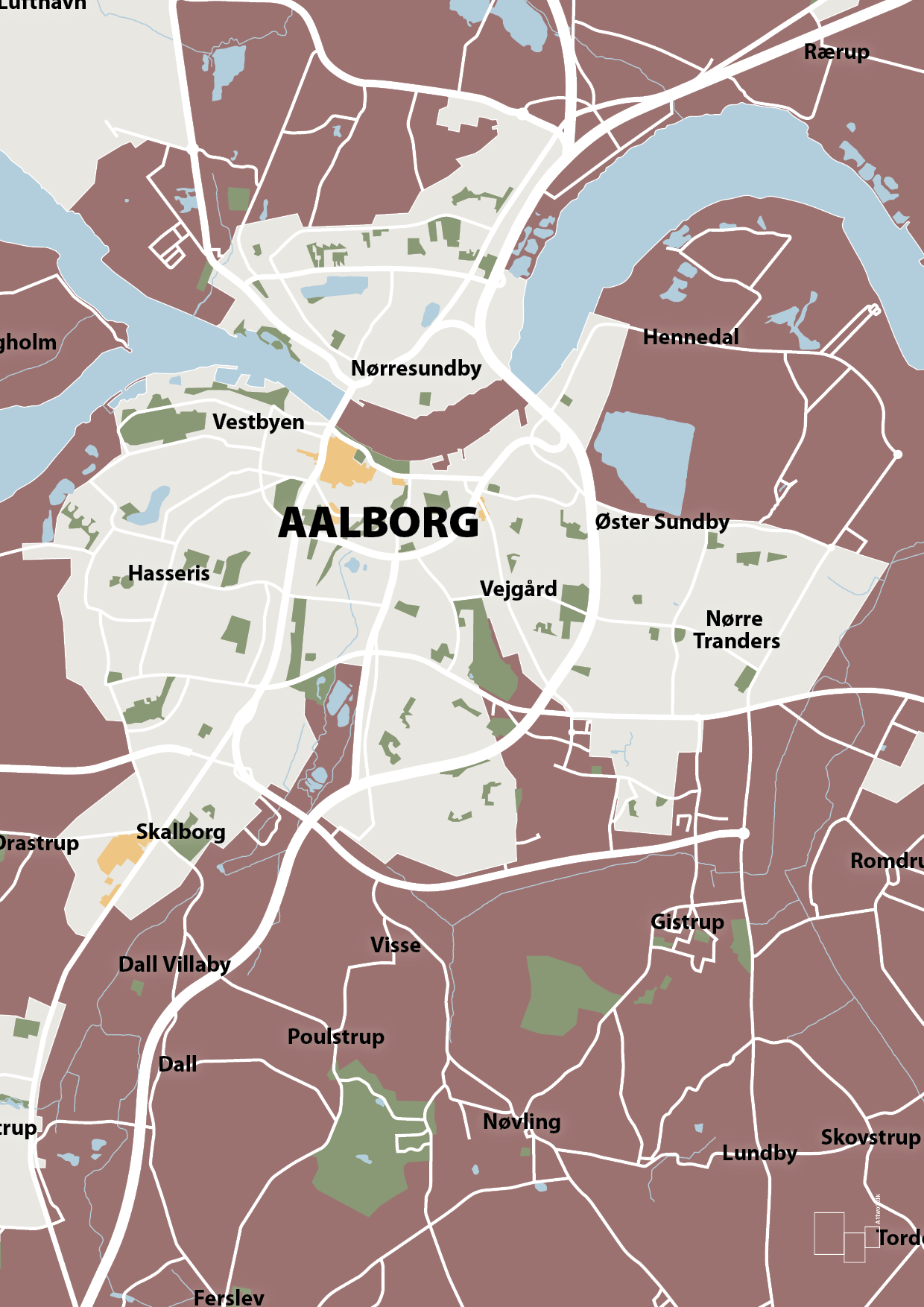 byplakat aalborg - kort - Plakat med Grafik i Plum