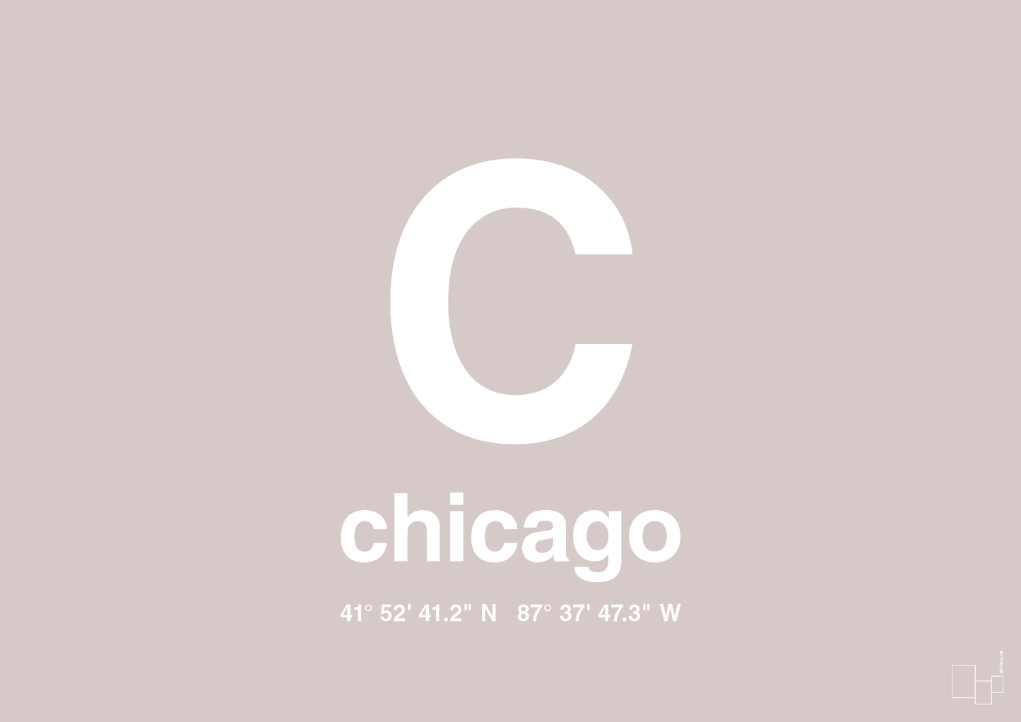byplakat chicago med koordinater - Plakat med Grafik i Broken Beige