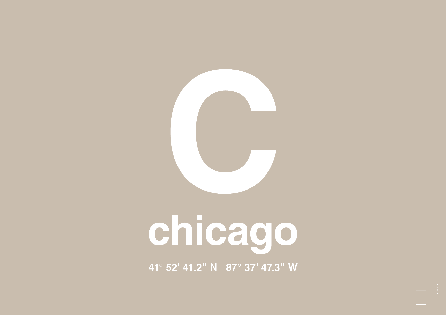byplakat chicago med koordinater - Plakat med Grafik i Creamy Mushroom