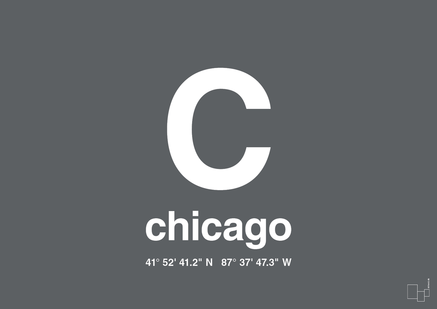 byplakat chicago med koordinater - Plakat med Grafik i Graphic Charcoal