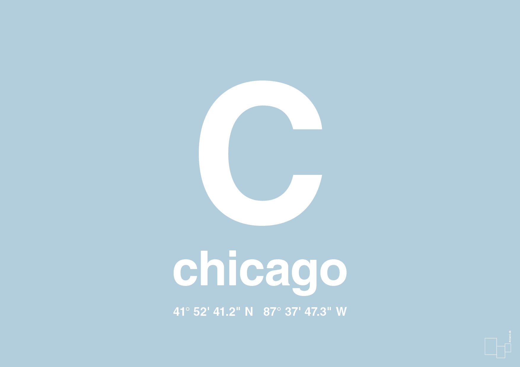 byplakat chicago med koordinater - Plakat med Grafik i Heavenly Blue