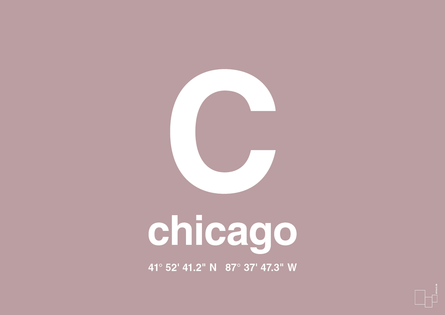 byplakat chicago med koordinater - Plakat med Grafik i Light Rose