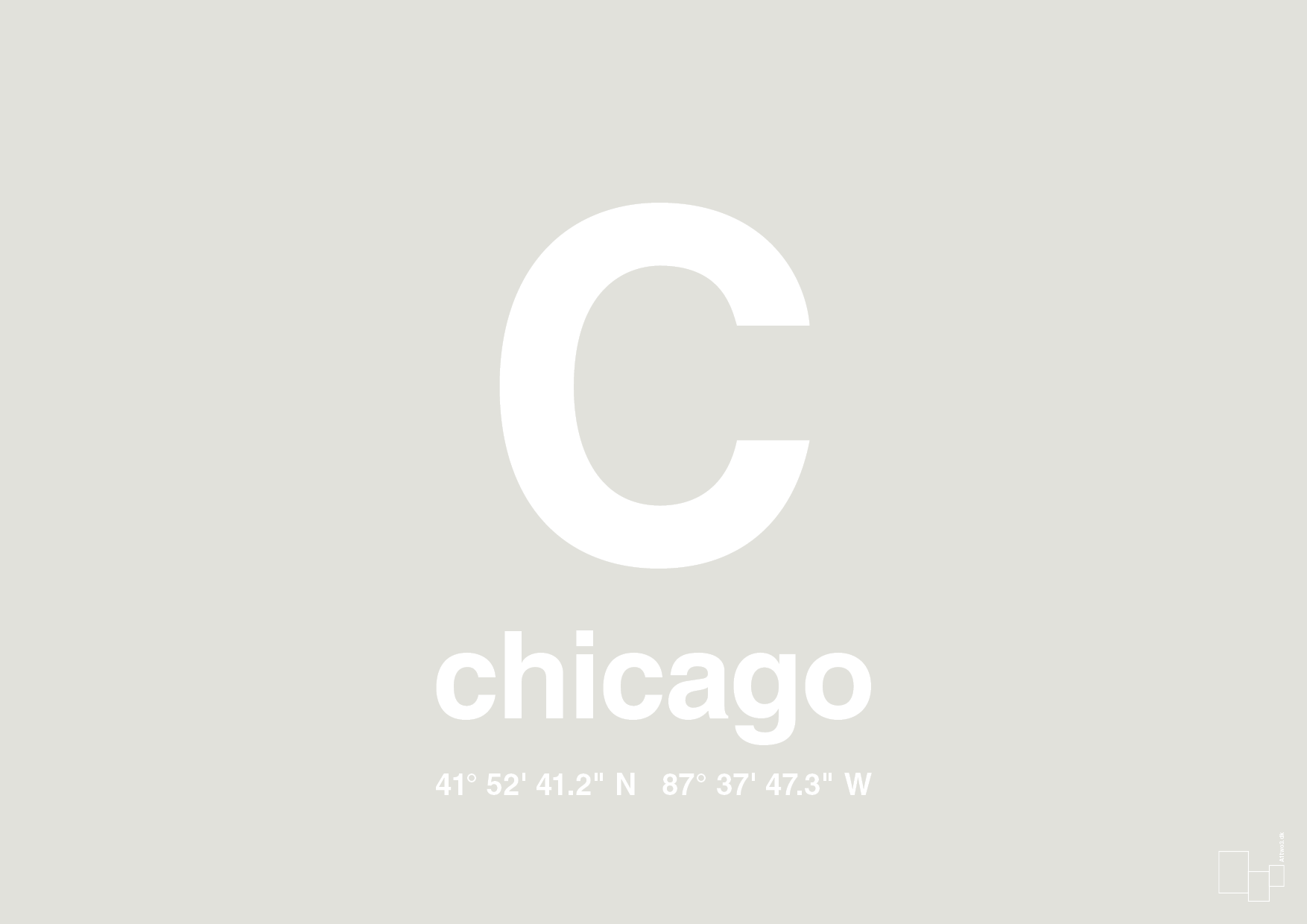byplakat chicago med koordinater - Plakat med Grafik i Painters White