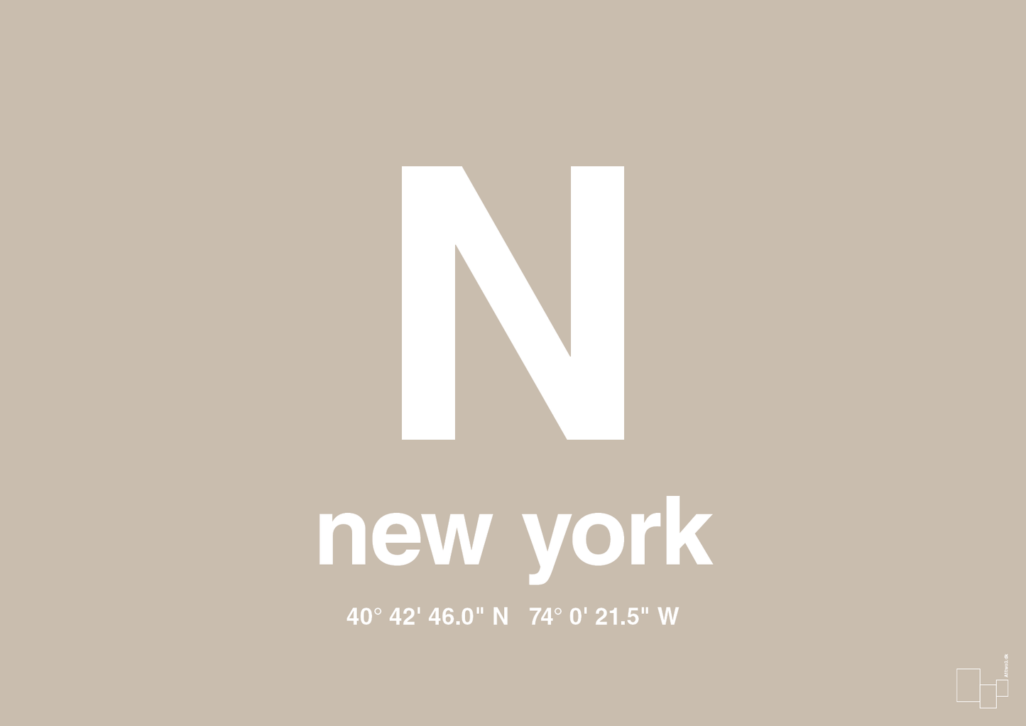 byplakat new york med koordinater - Plakat med Grafik i Creamy Mushroom