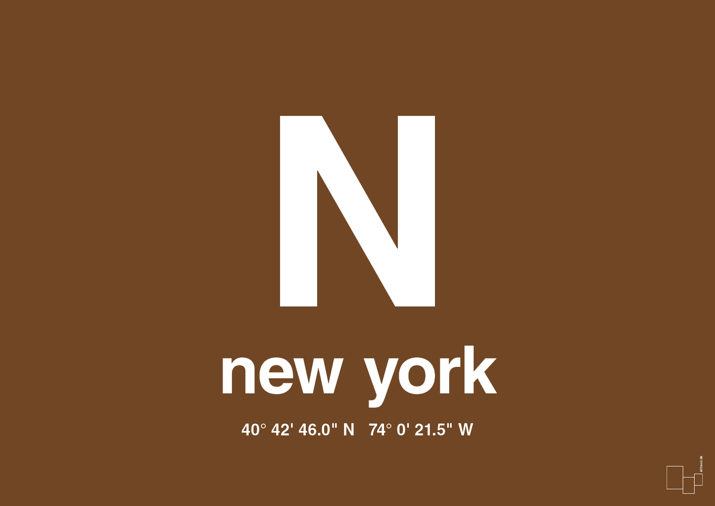 byplakat new york med koordinater - Plakat med Grafik i Dark Brown