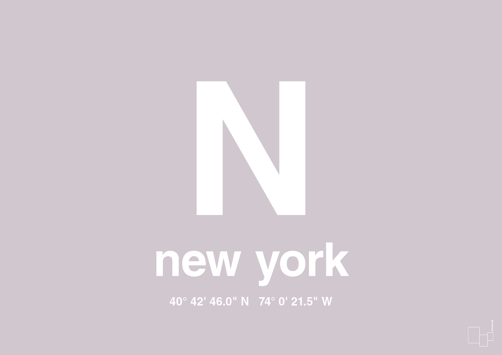 byplakat new york med koordinater - Plakat med Grafik i Dusty Lilac