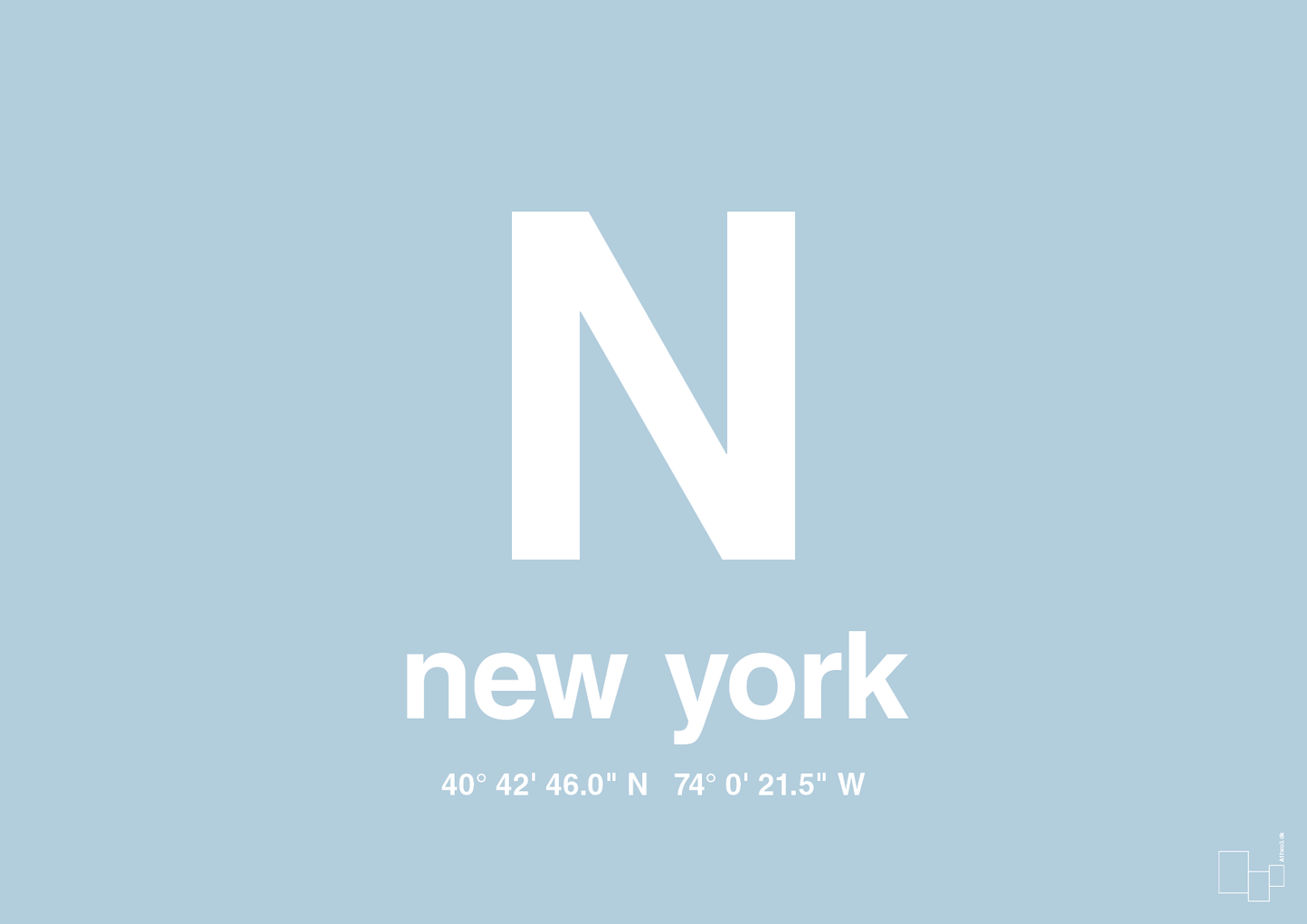 byplakat new york med koordinater - Plakat med Grafik i Heavenly Blue