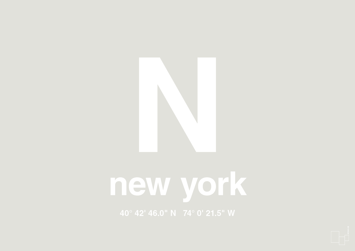 byplakat new york med koordinater - Plakat med Grafik i Painters White