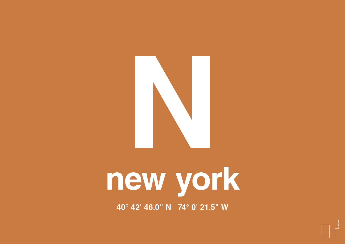 byplakat new york med koordinater - Plakat med Grafik i Rumba Orange