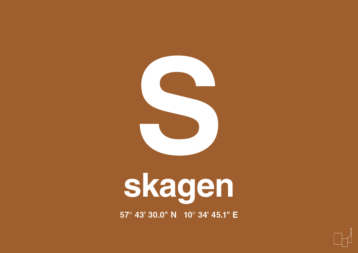 byplakat skagen med koordinater - Plakat med Grafik i Cognac