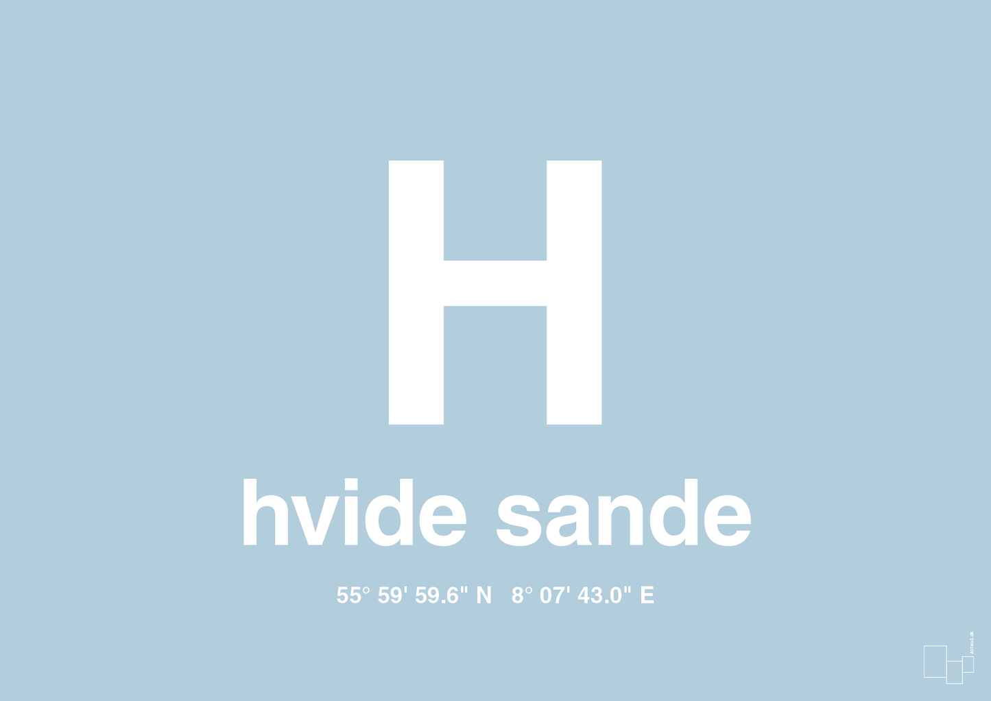 byplakat hvide sande med koordinater - Plakat med Grafik i Heavenly Blue