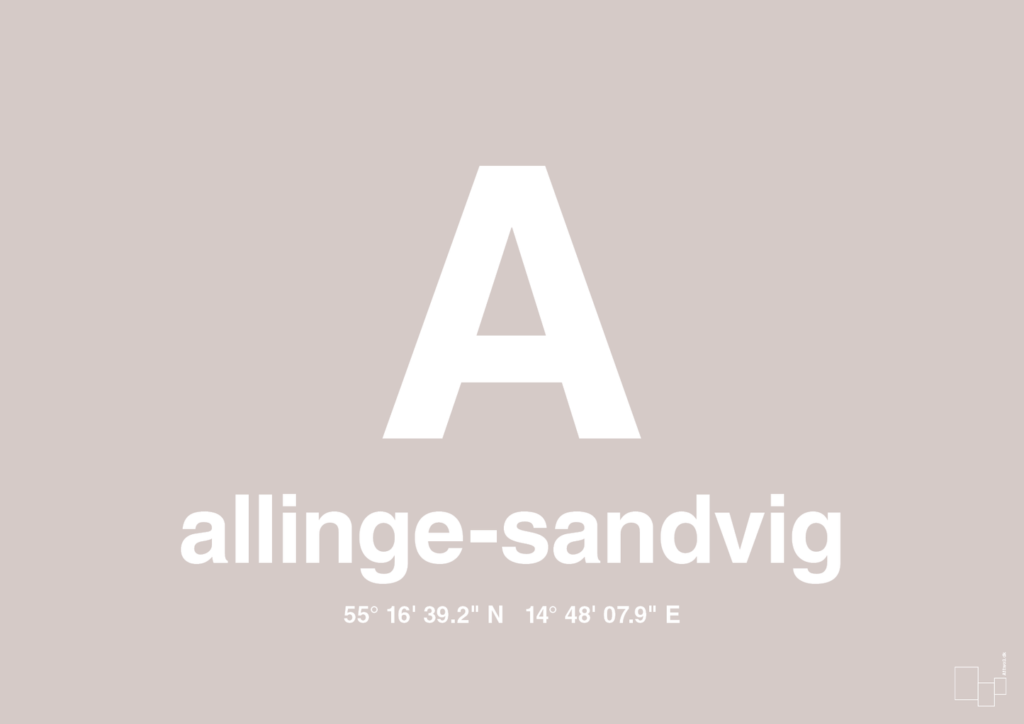 byplakat allinge-sandvig med koordinater - Plakat med Grafik i Broken Beige