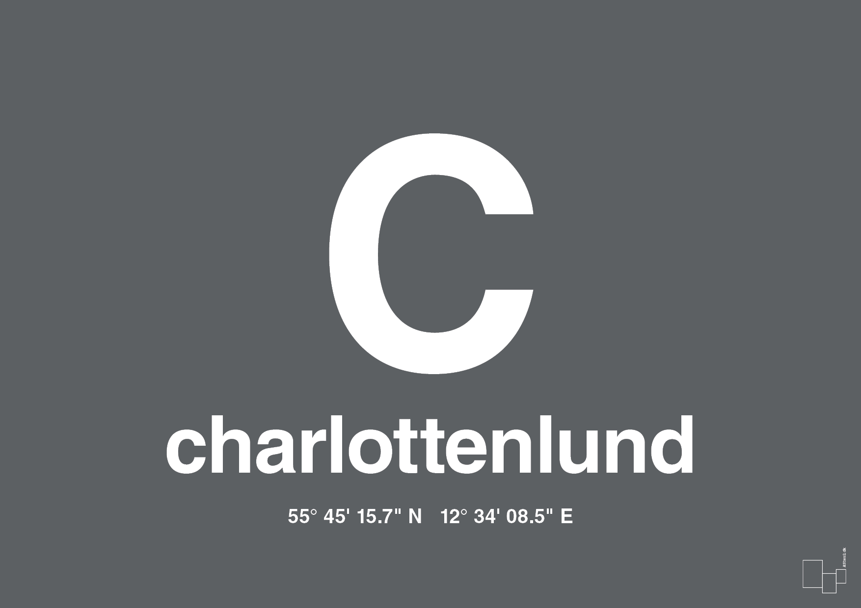 byplakat charlottenlund med koordinater - Plakat med Grafik i Graphic Charcoal