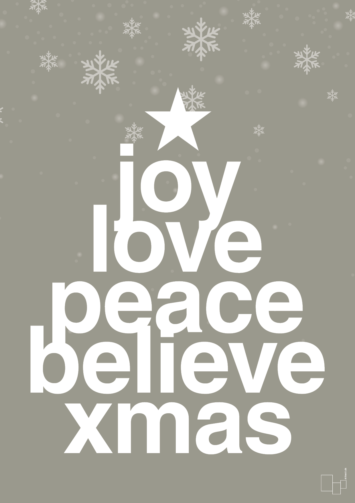 joy love peace belive xmas - Plakat med Begivenheder i Battleship Gray
