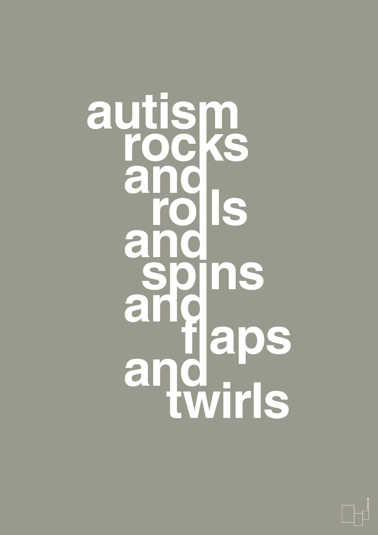 autism rocks and rolls and spins and flaps and twirls - Plakat med Samfund i Battleship Gray