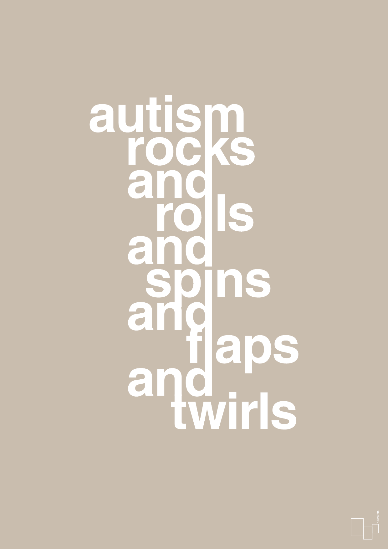 autism rocks and rolls and spins and flaps and twirls - Plakat med Samfund i Creamy Mushroom