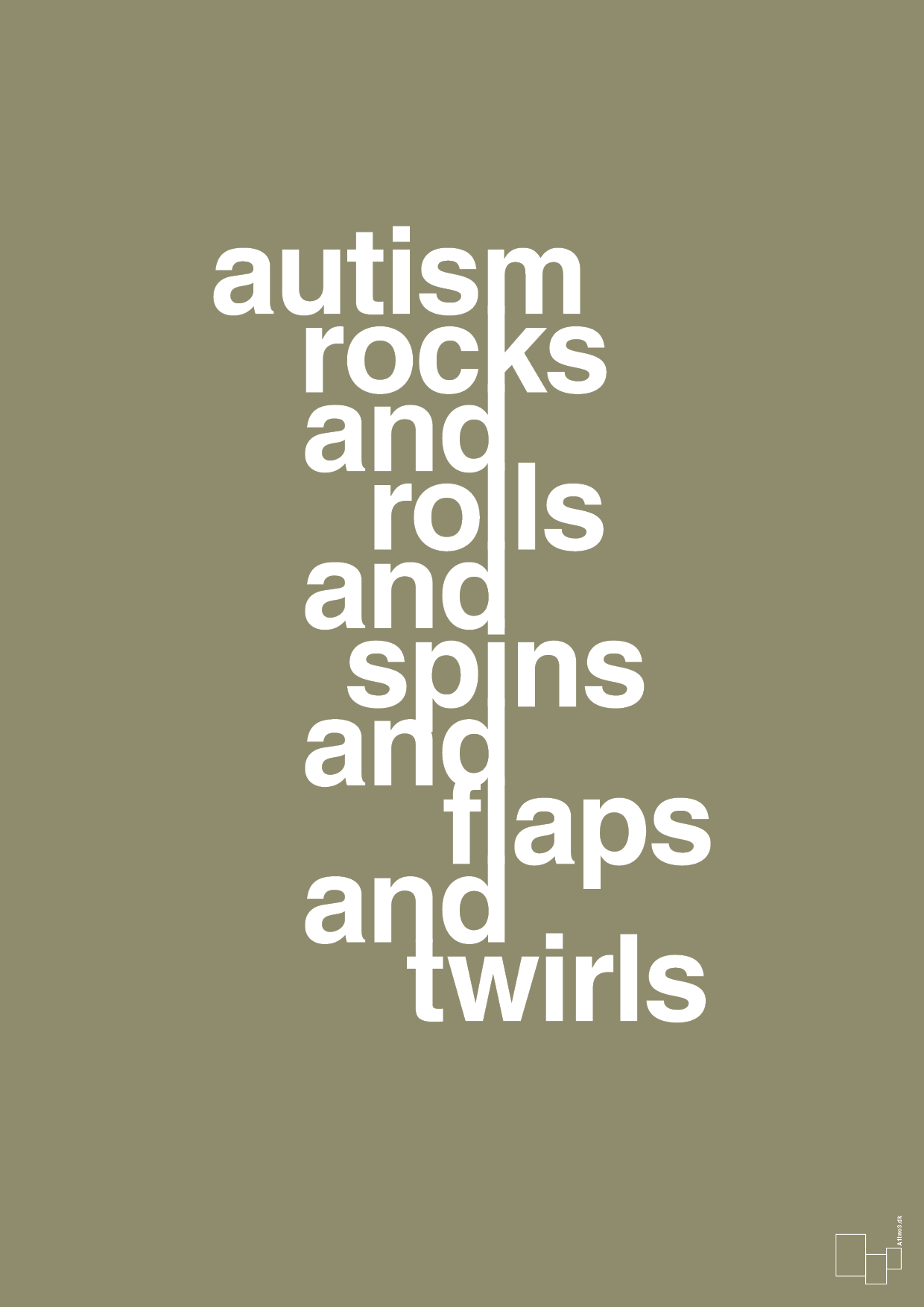 autism rocks and rolls and spins and flaps and twirls - Plakat med Samfund i Misty Forrest
