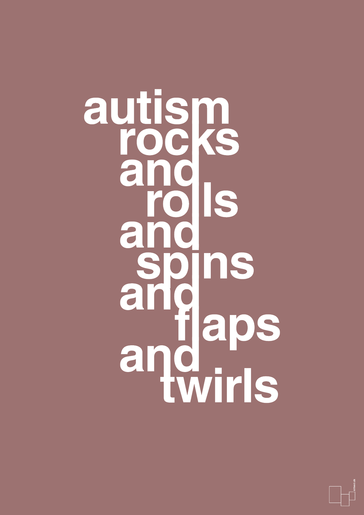 autism rocks and rolls and spins and flaps and twirls - Plakat med Samfund i Plum