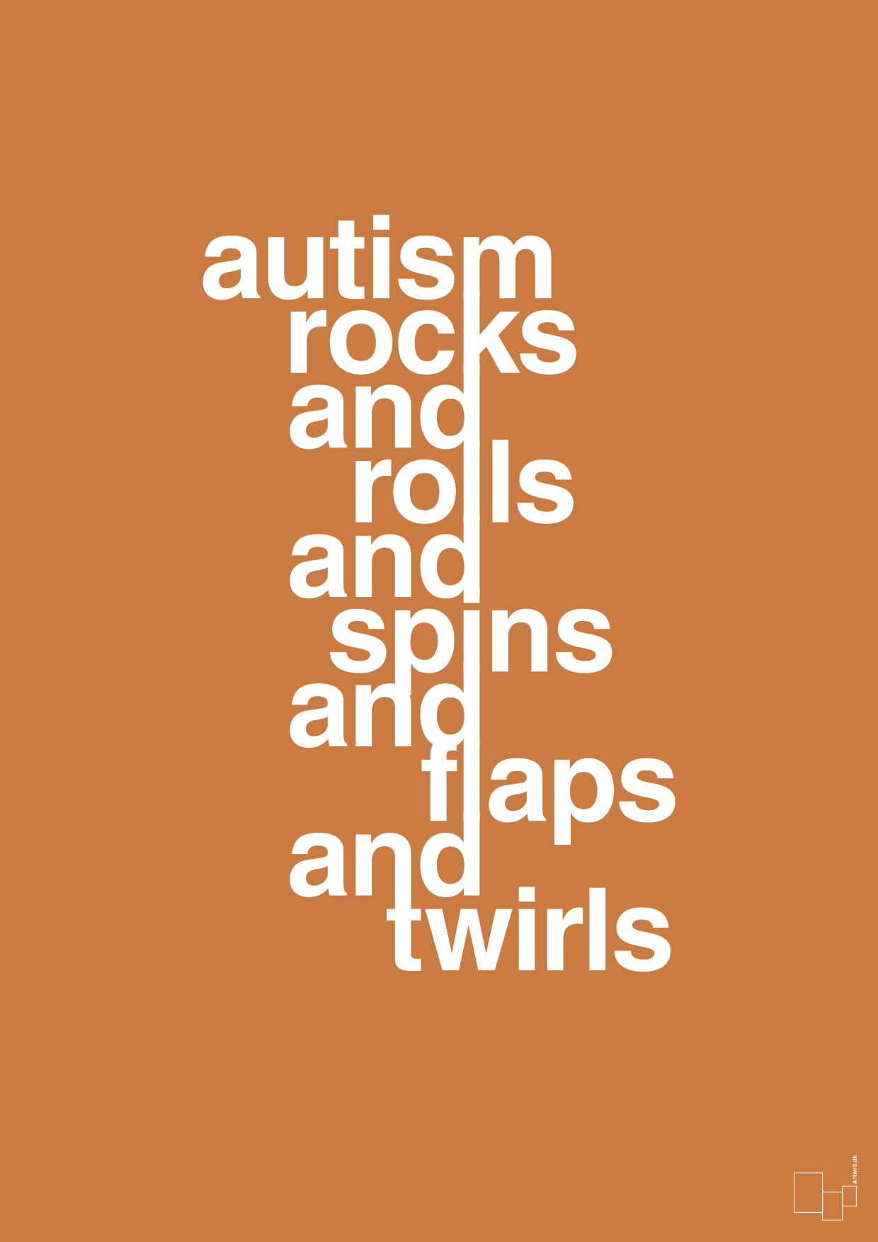 autism rocks and rolls and spins and flaps and twirls - Plakat med Samfund i Rumba Orange